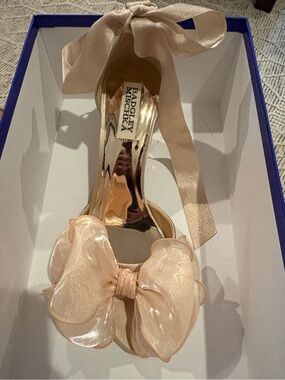 Badgley Mischka Neryssa Shimmering Blush Satin Bow Ankle-Tie Sandal